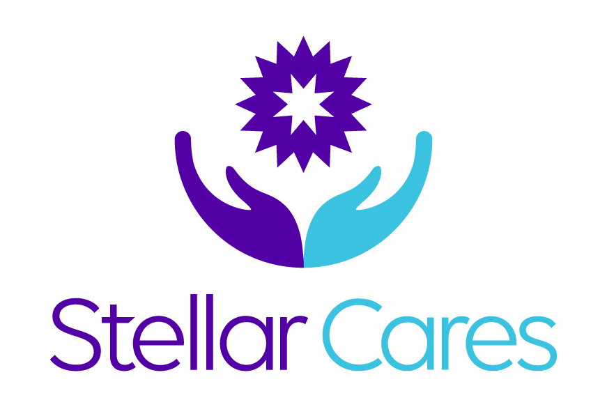 The logo for stellar cares shows two hands holding a star.