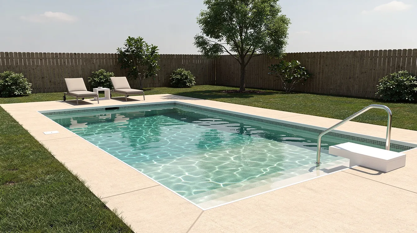 The image depicts a beautifully designed in-ground swimming pool, nestled in a spacious outdoor living area, showcasing elegant water features and surrounded by lush landscaping. This backyard oasis represents the culmination of thoughtful planning and the pool building process, inviting families and friends to enjoy the perfect pool experience.