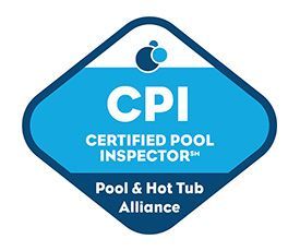 CPI Certified Pool Inspector badge logo in blue and white, Pool & Hot Tub Alliance