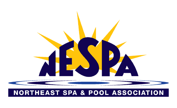 NESPA logo with yellow sunburst over navy letters and “Northeast Spa & Pool Association” text
