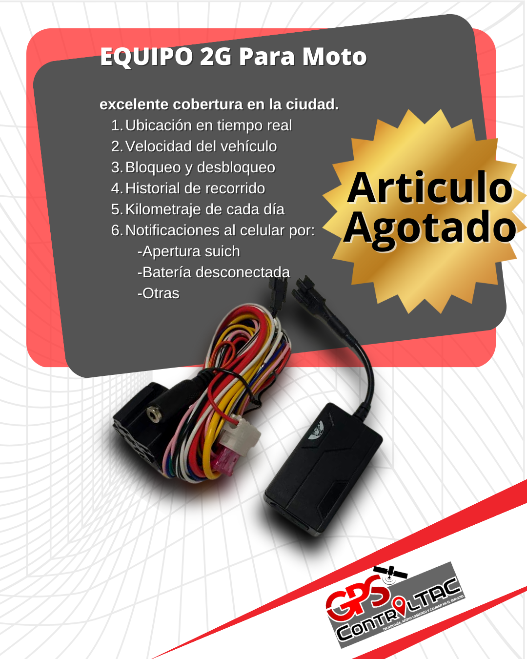 GPS 4G de rastreo en tiempo real para motos y carros. Discreto y fácil de ocultar, este GPS de tamaño medio garantiza la seguridad de tu vehículo. Su diseño en color negro se camufla perfectamente. Obtén tranquilidad y control total sobre la ubicación de tu vehículo con nuestro GPS de rastreo 2G. para moto ¡Protege tu inversión hoy mismo