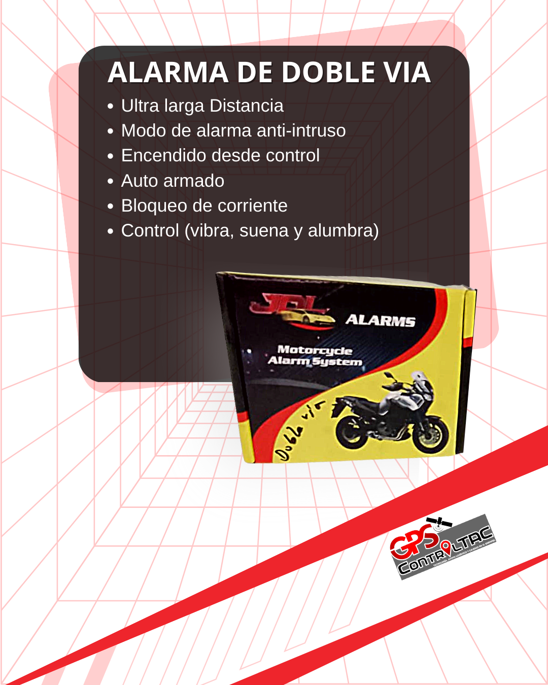 Asegura tu moto con la alarma Doble via de JDL. Esta potente alarma está diseñada para detectar cualquier intrusión en tu vehículo y alertarte de inmediato. Protege tu inversión y mantén la tranquilidad con la alarma de proximidad SPY para motos.