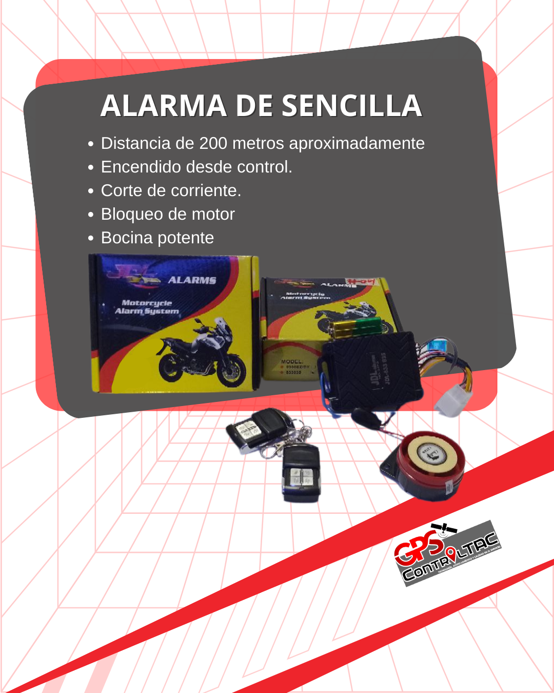 Asegura tu moto con la alarma sencilla de JDL. Esta potente alarma está diseñada para detectar cualquier intrusión en tu vehículo y alertarte de inmediato. Protege tu inversión y mantén la tranquilidad con la alarma de proximidad SPY para motos.