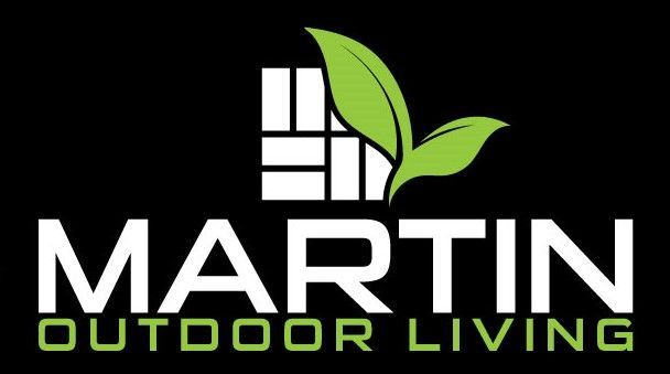 Martin Outdoor Living logo with green leaves and a white window icon on black background
