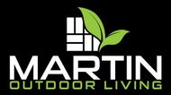 Martin Outdoor Living logo with white text and green leaf graphic on a black background