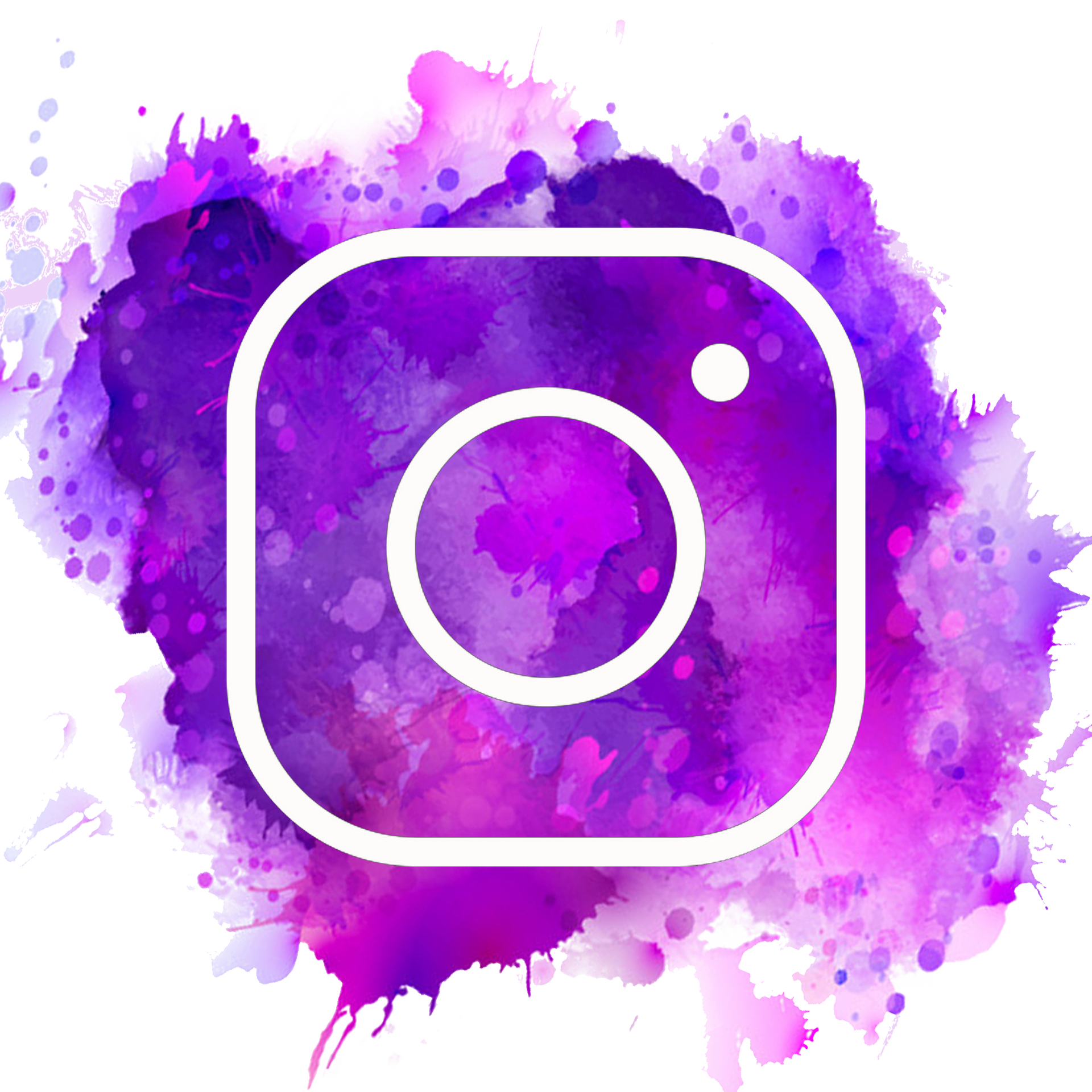 The instagram logo is on a purple watercolor background.