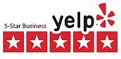 Yelp 5-star business badge with five red stars and the Yelp logo