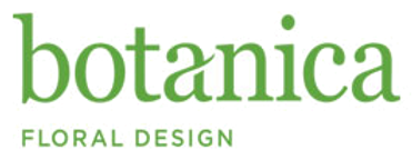 The logo for botanica floral design is green and white