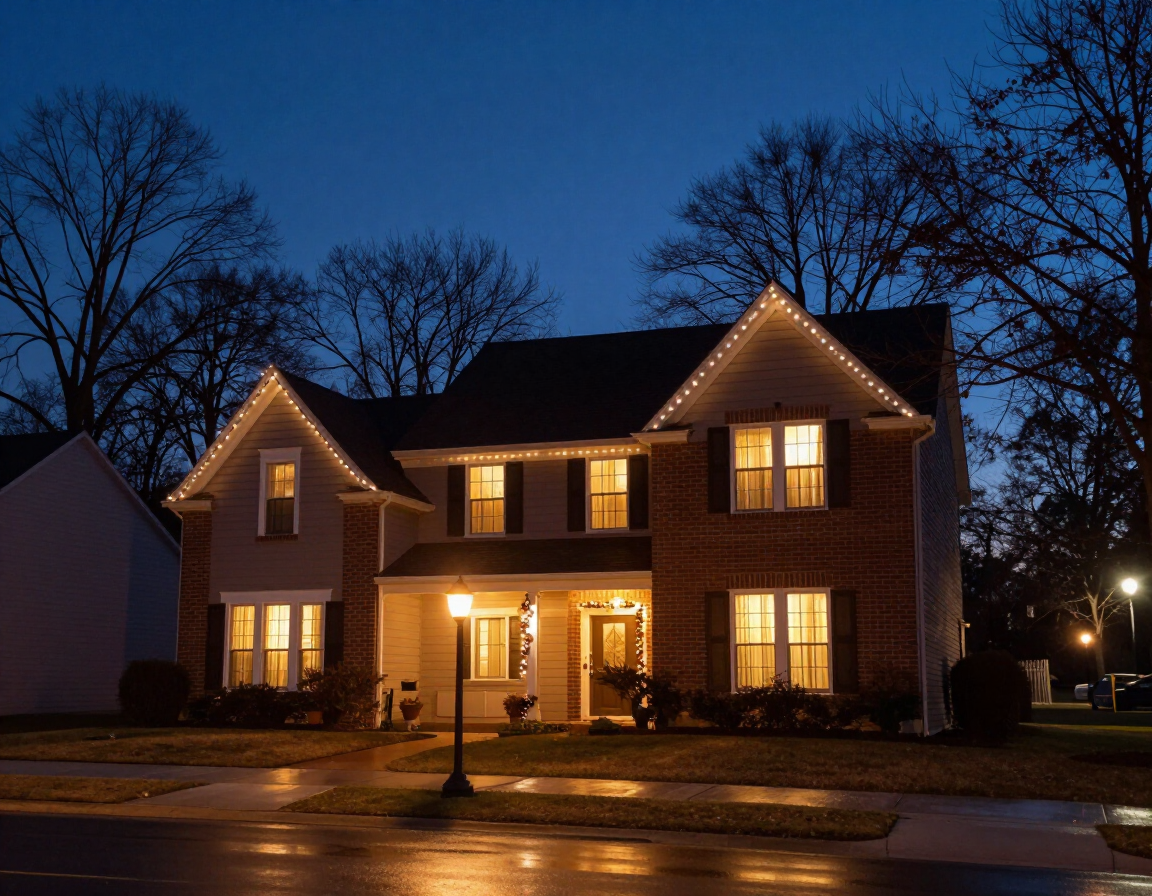 Christmas lighting display on a home near Weddington, NC
