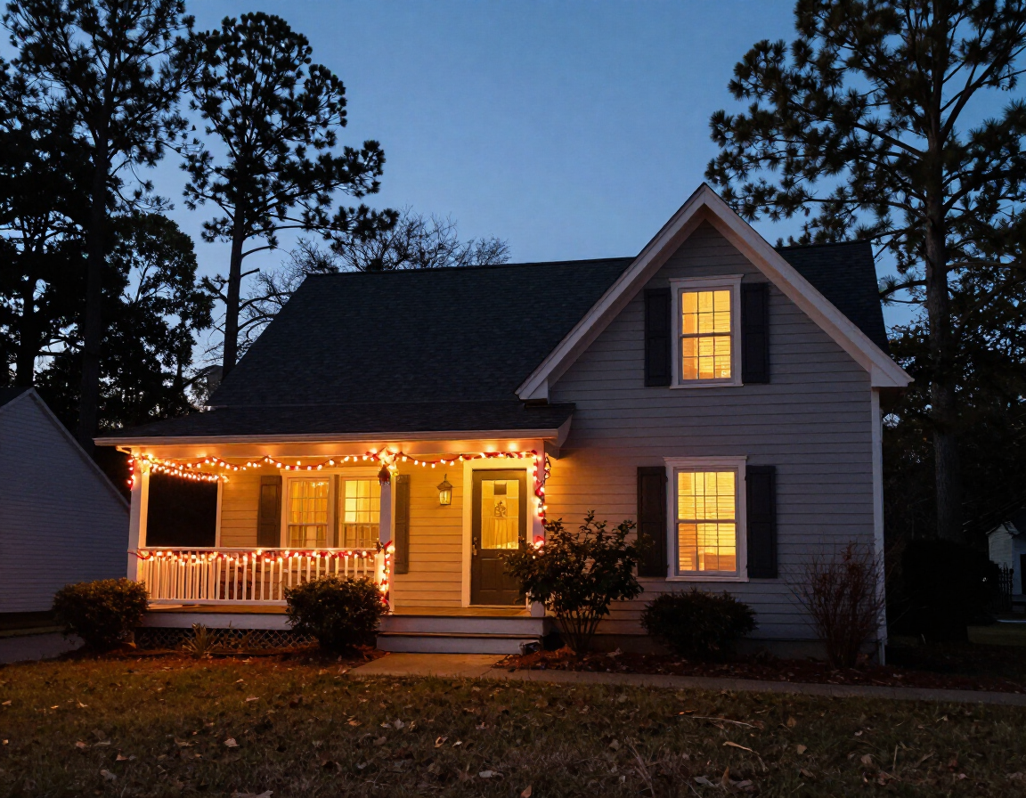 Christmas lighting installation on a home in Locust, NC