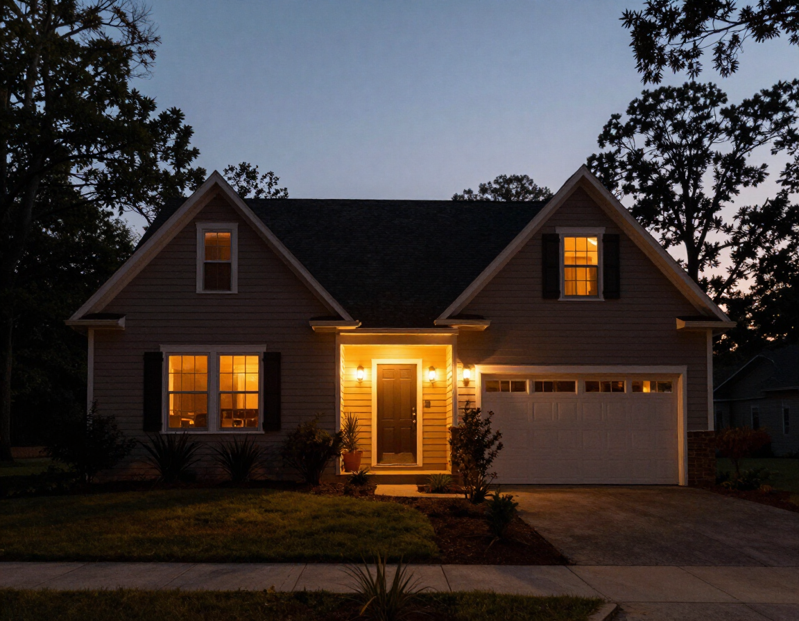 Permanent outdoor lighting installation on a home in Harrisburg, NC