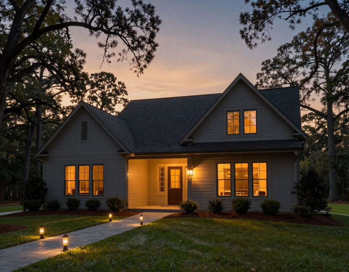 Permanent outdoor lighting installation on a home in Weddington, NC