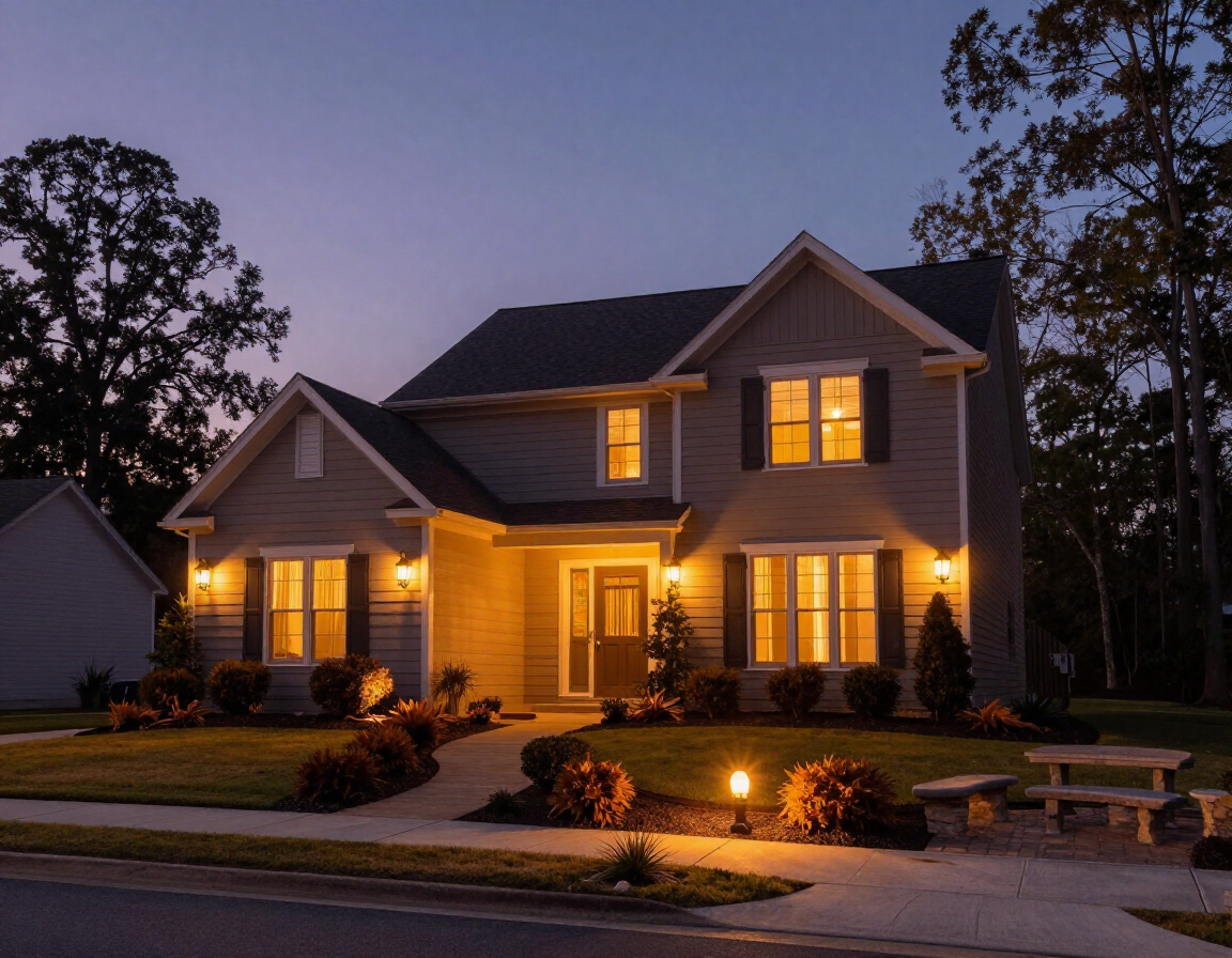 Outdoor space lighting installation on a home in Concord, NC