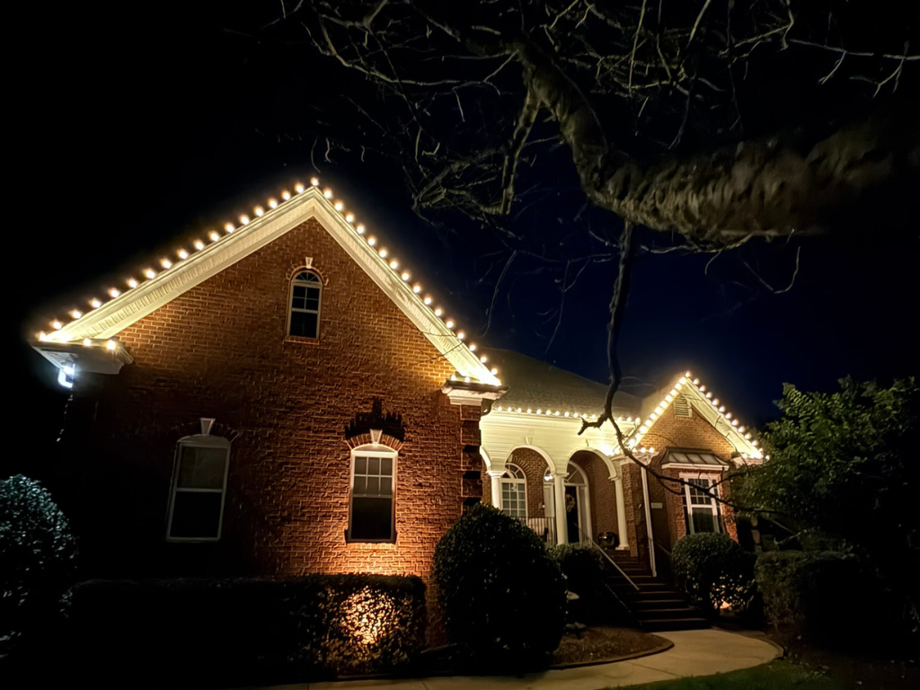 Christmas lighting display on a home near Mint Hill, NC