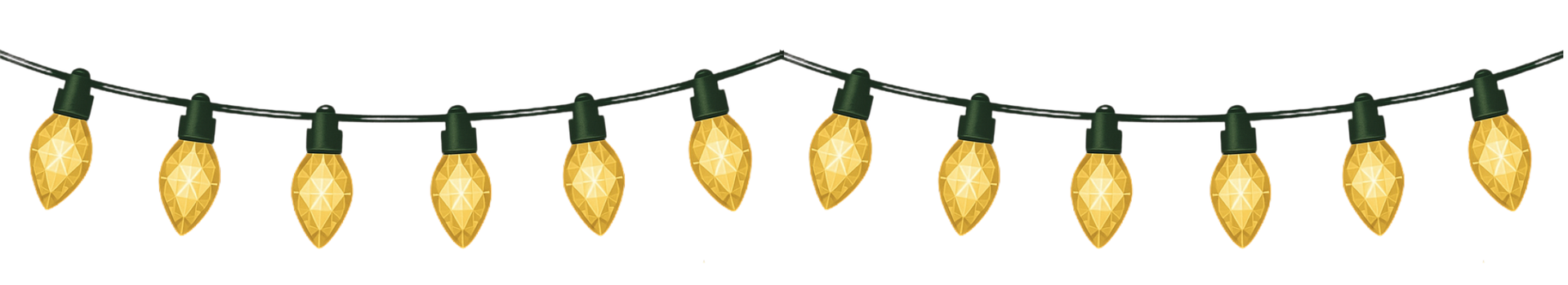 String of colorful hanging holiday lights on a white background