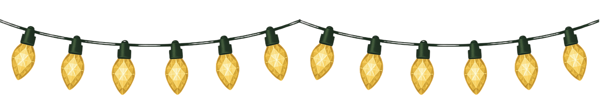 String of colorful hanging holiday lights on a white background
