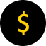 black circle with yellow dollar sign price icon