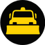 black circle with yellow mower trade ins welcome icon