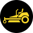 black circle with yellow mower trade ins welcome icon