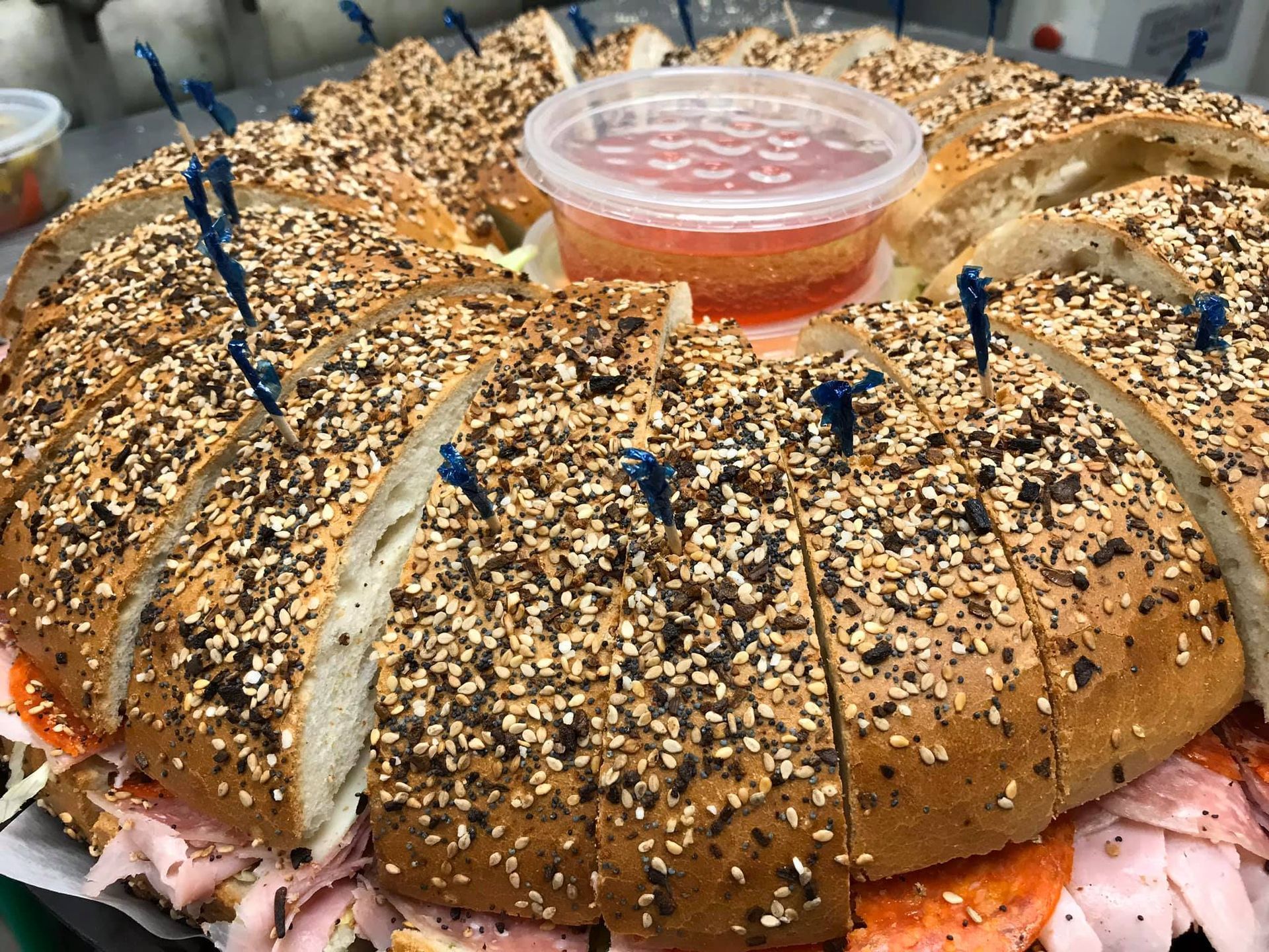 Huge Sandwich With A Sauce On The Center - Mahopac, NY - Our Town Bagels & Bakery