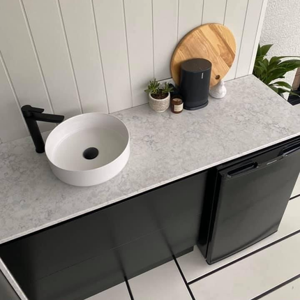 white counter tops in a kitchen