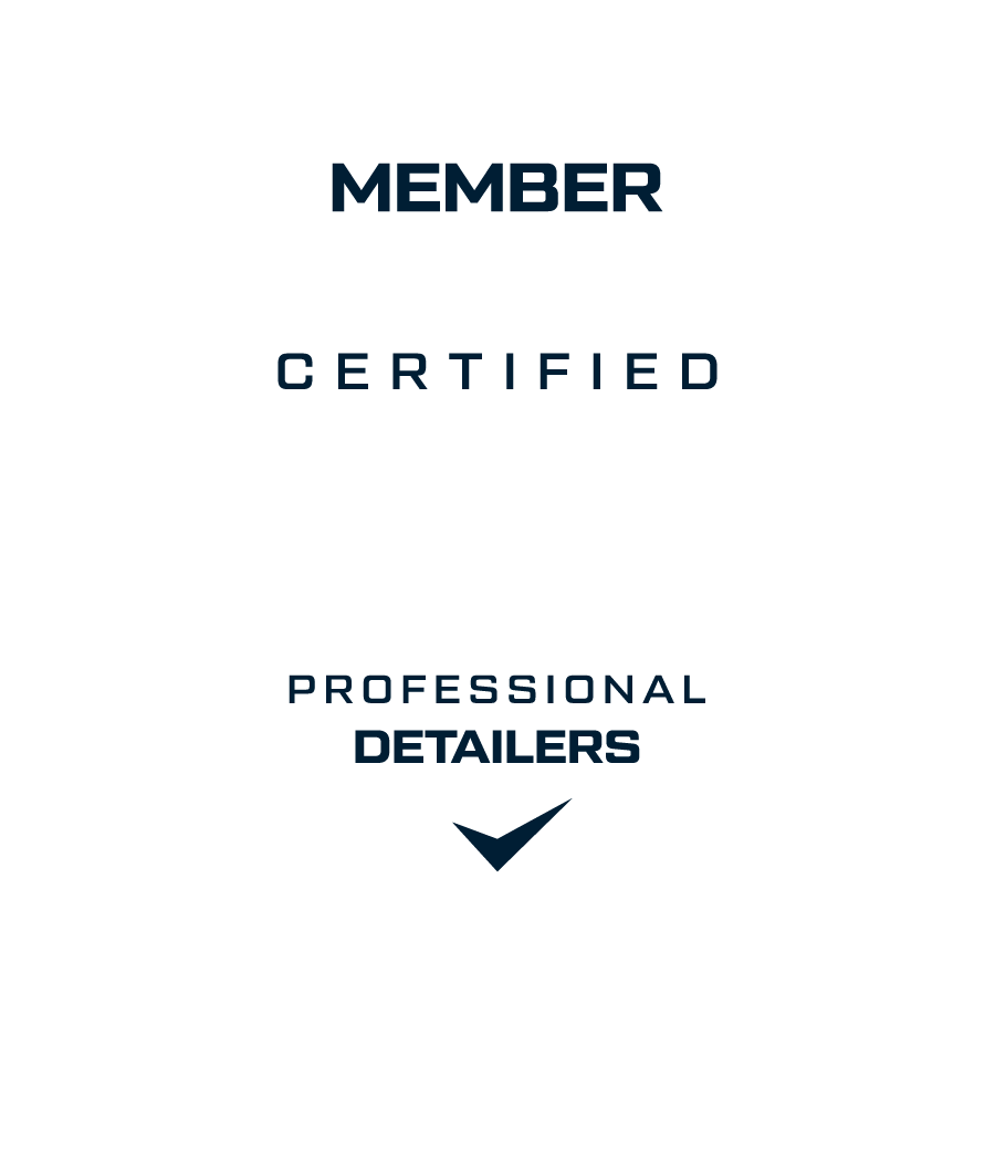 Logo for Certified Professional Detailers with navy blue text and a checkmark icon on a white background.
