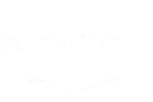 A white, stylized logo for