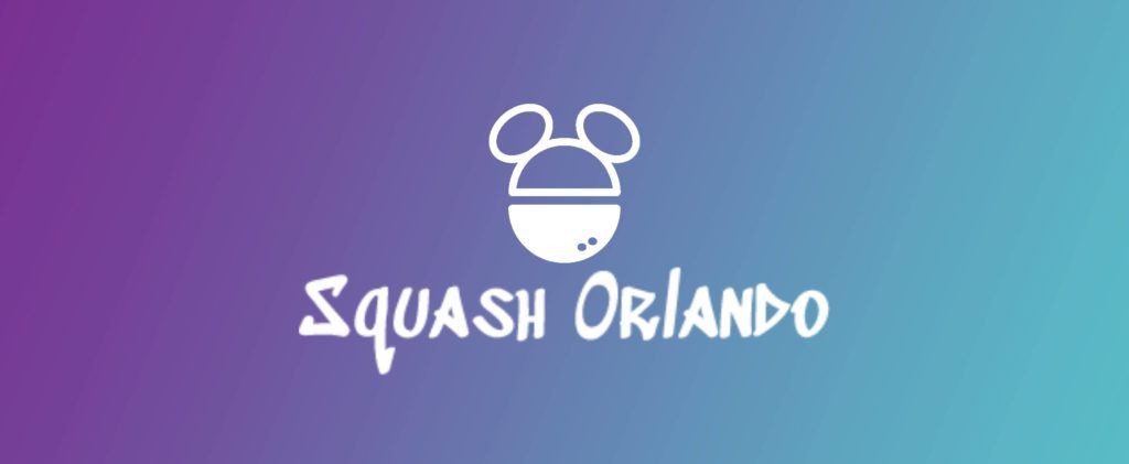 A logo for squash orlando with a mickey mouse head on a purple background.