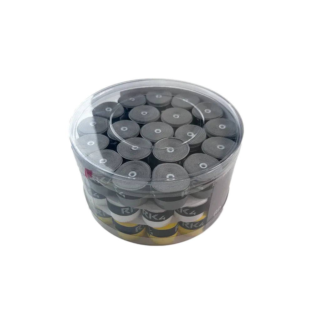 Clear plastic container filled with gray abrasive discs.