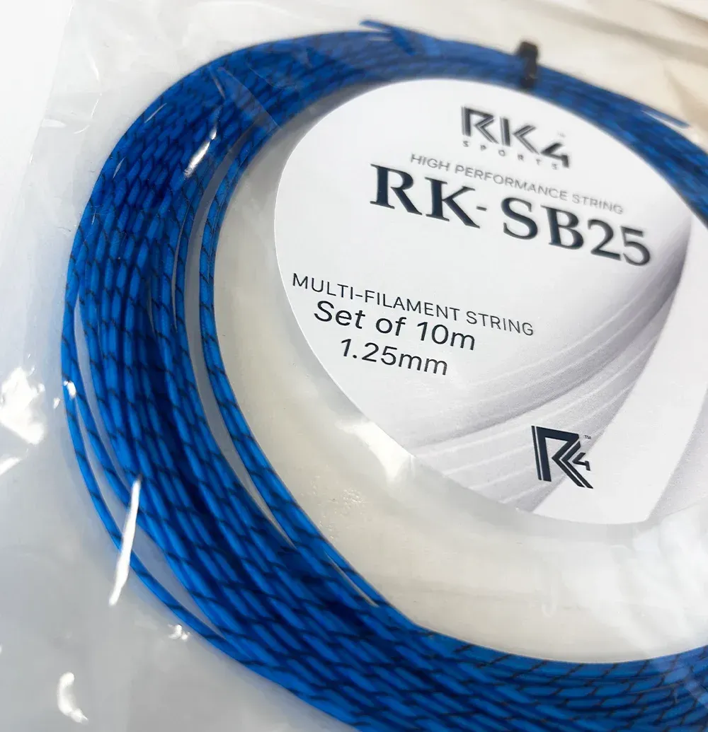 Blue string in a clear plastic bag labeled