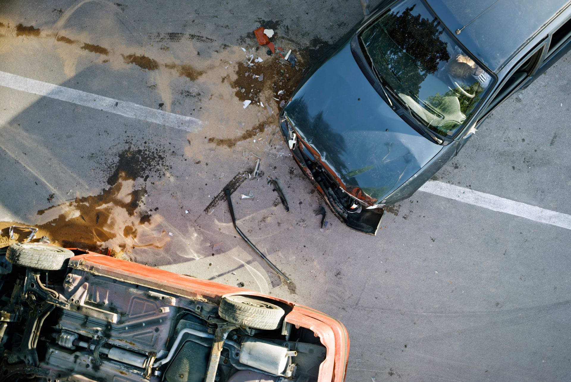 A two car crash in an intersection