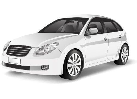 Witte hatchback in zijaanzicht op een witte achtergrond