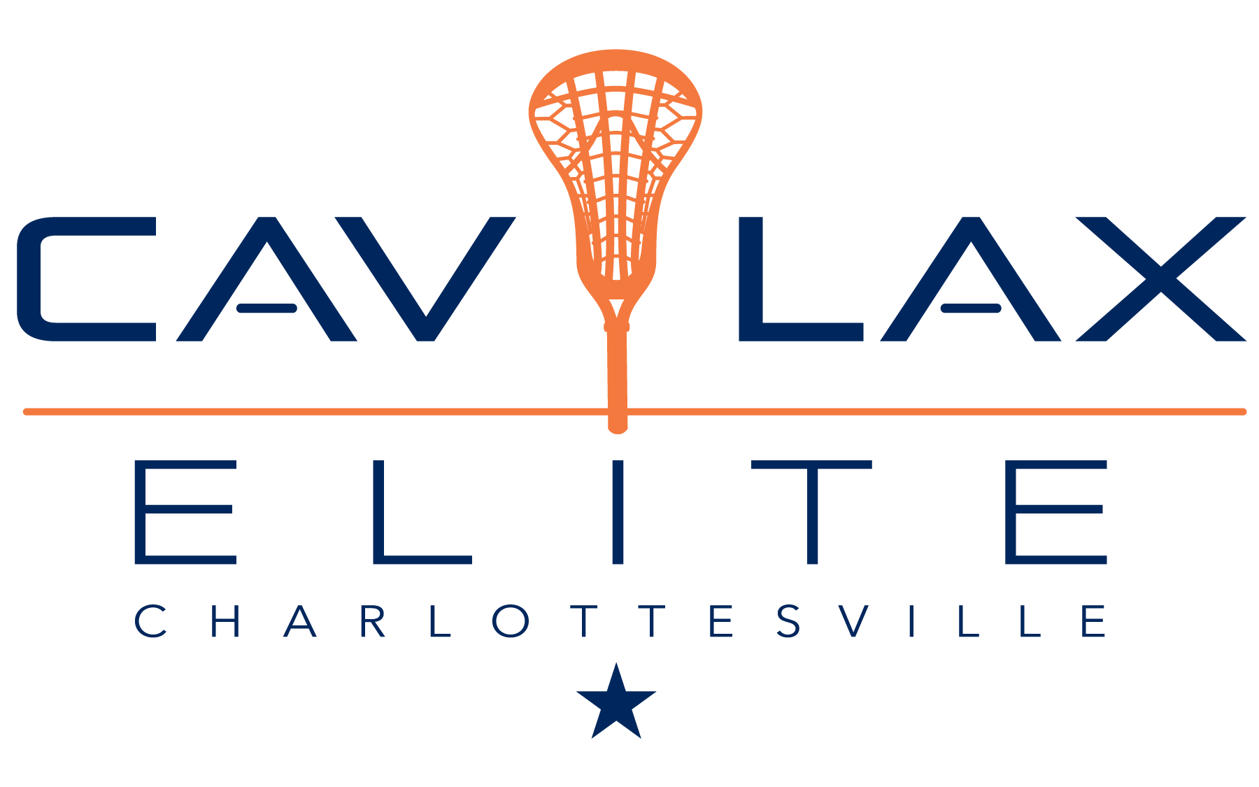 CAV Lax Elite logo with orange lacrosse stick and blue text on transparent background