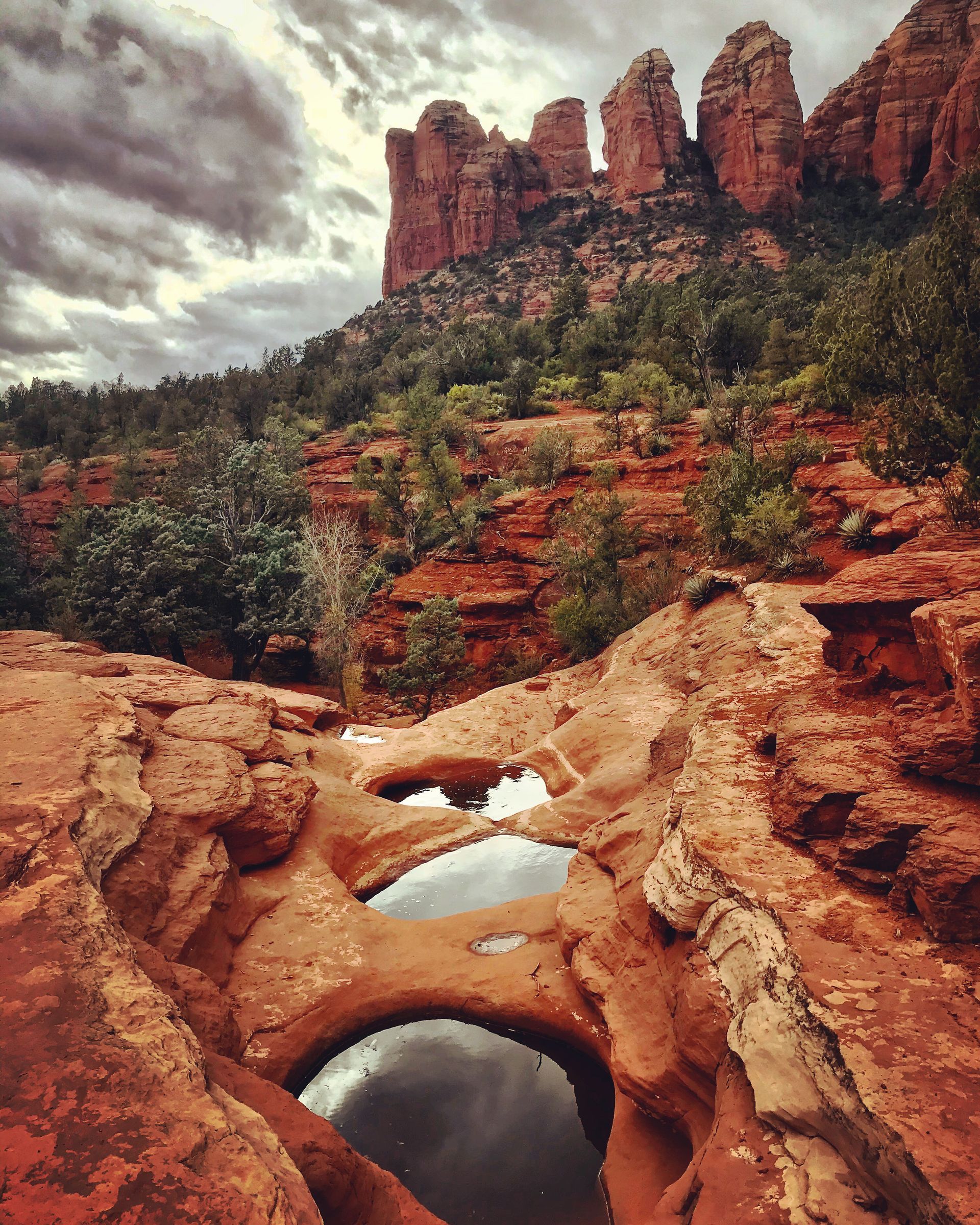 A rocky landscape with a river in the middle of it