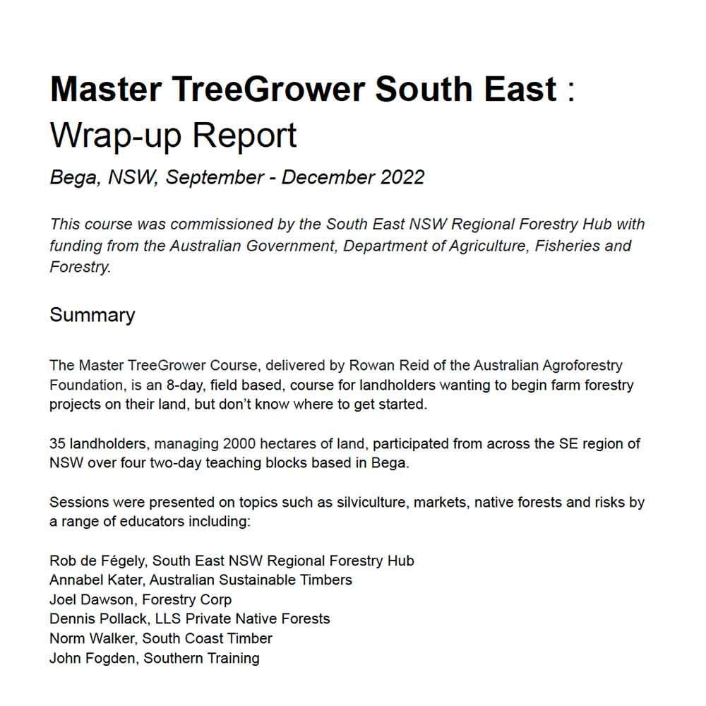 Master TreeGrower South East : Wrap-up Report