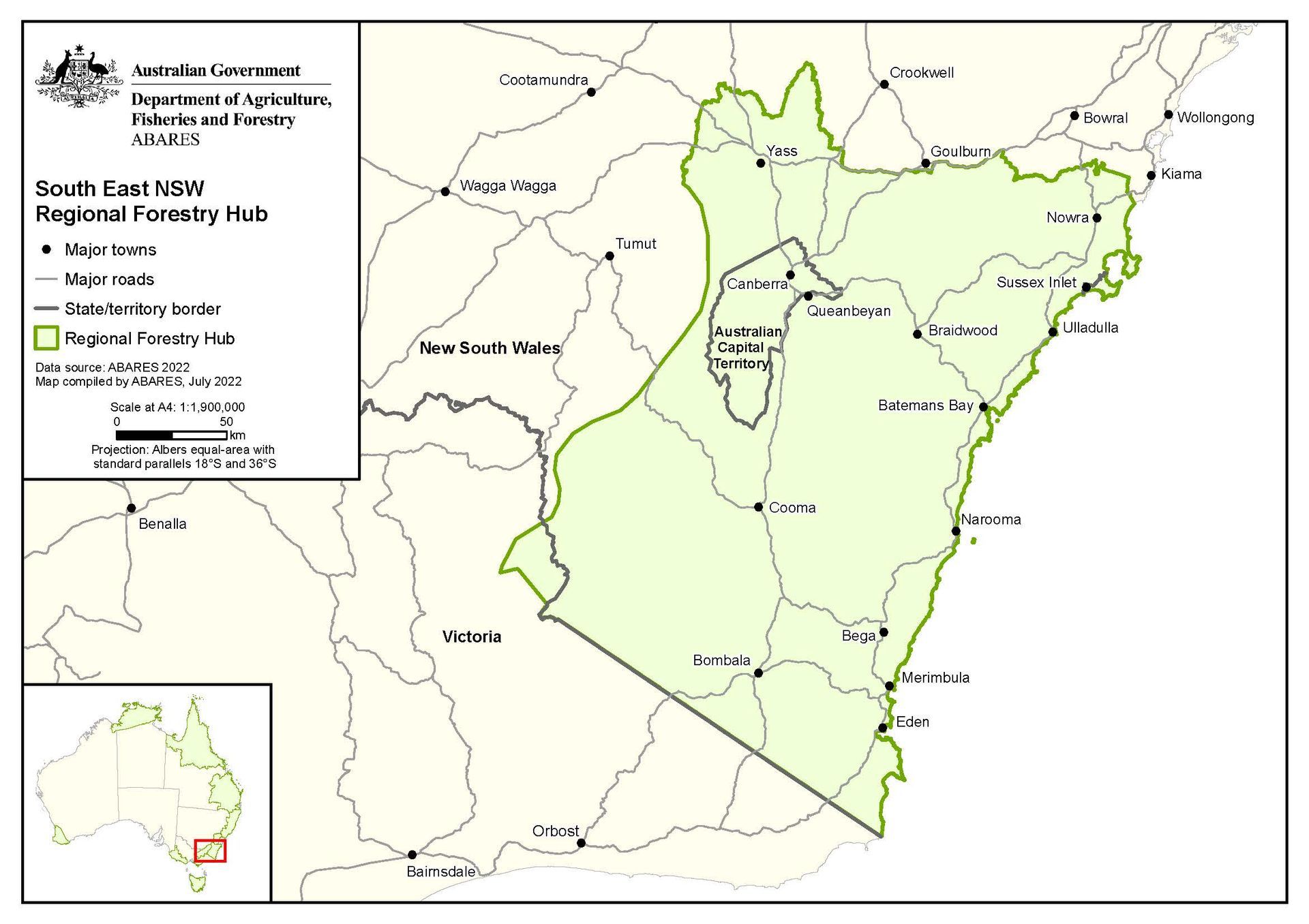 South East NSW Regional Forestry Hub map