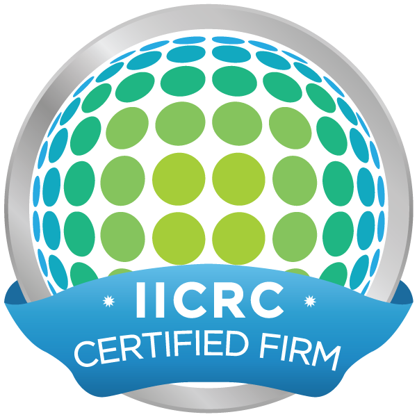 An IICRC certified badge with a blue ribbon