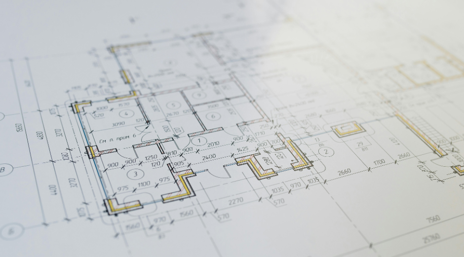 Architectural floor plan drawing with black and yellow layout lines on white paper
