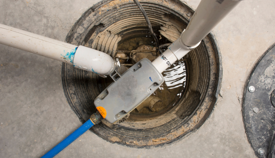 Pump equipment and hoses lowered into a circular manhole shaft