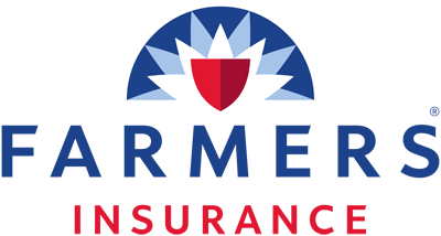 A farmers insurance logo with a shield in the middle.