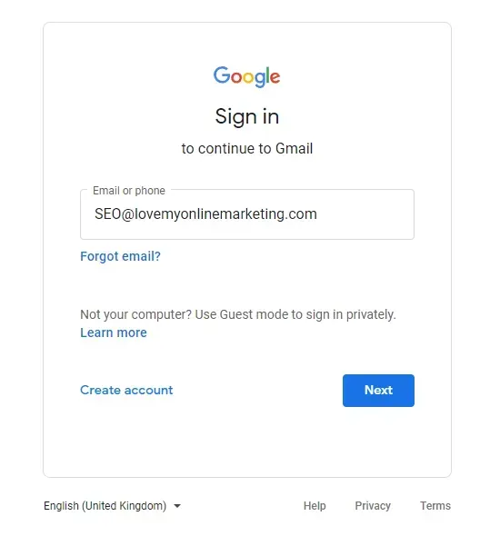 logging in to Gmail