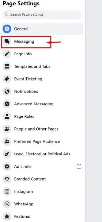 Messaging under Page Settings
