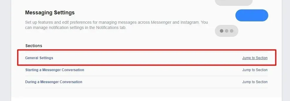 General Settings' Jump to Section button