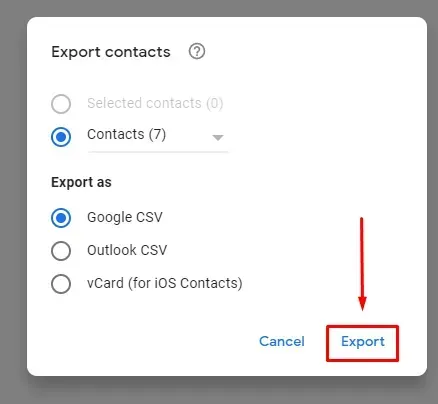 exporting the contacts