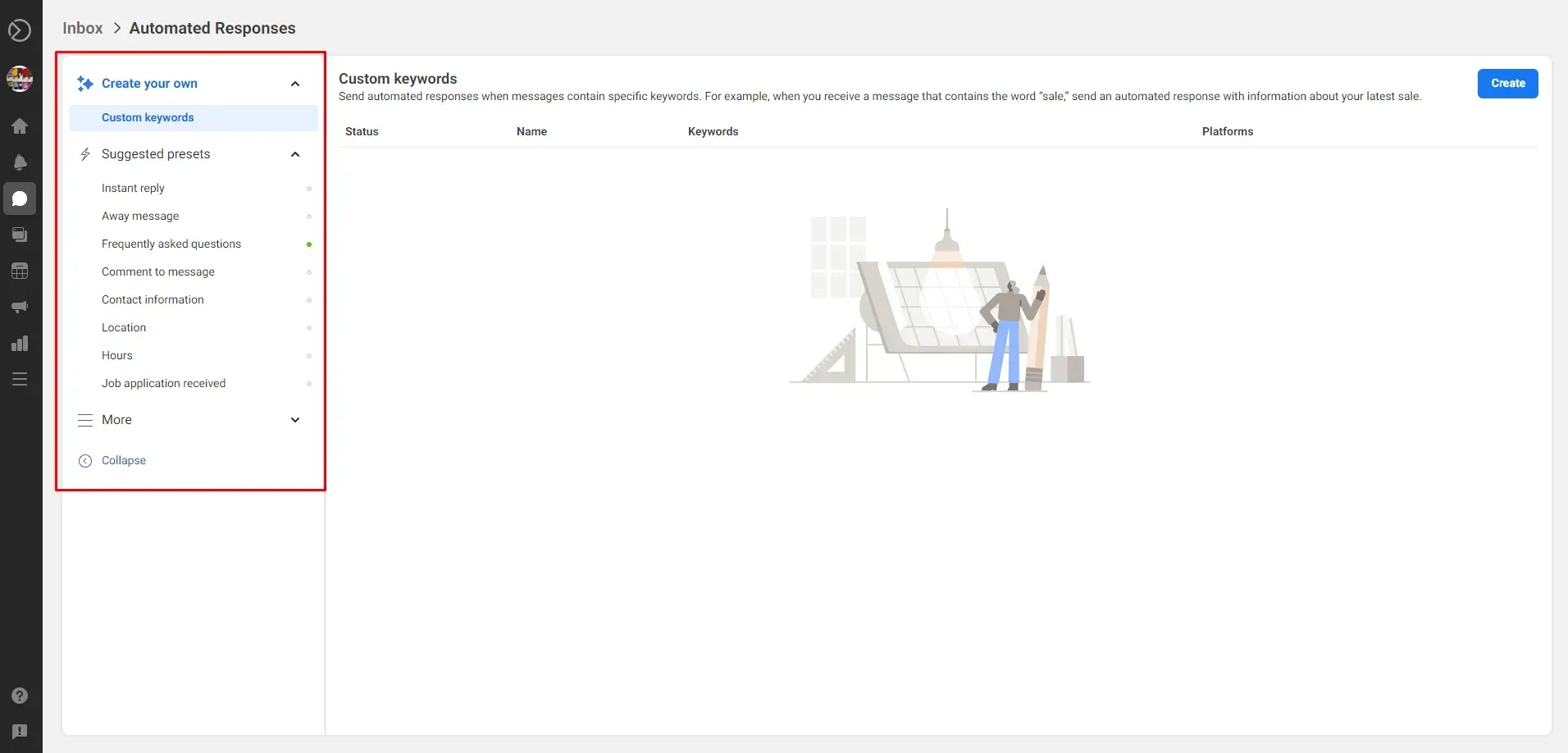 customisable options under Automated Responses
