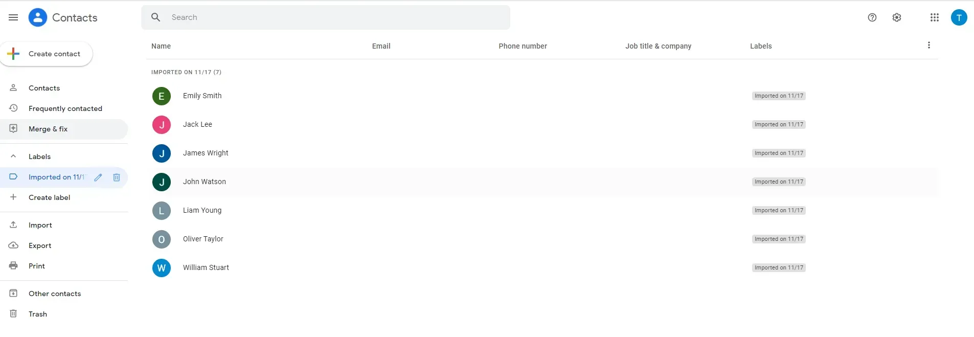 successfully imported the contacts
