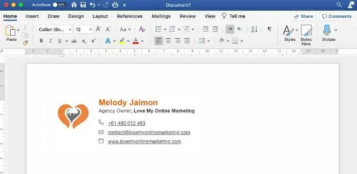 creating your signature in Gmail in Word or Google Docs