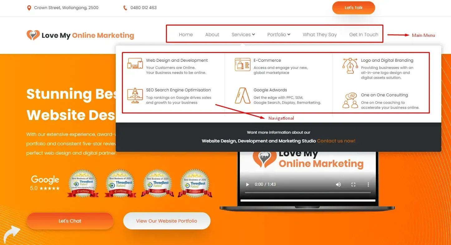 internal link - menu and navigational link
