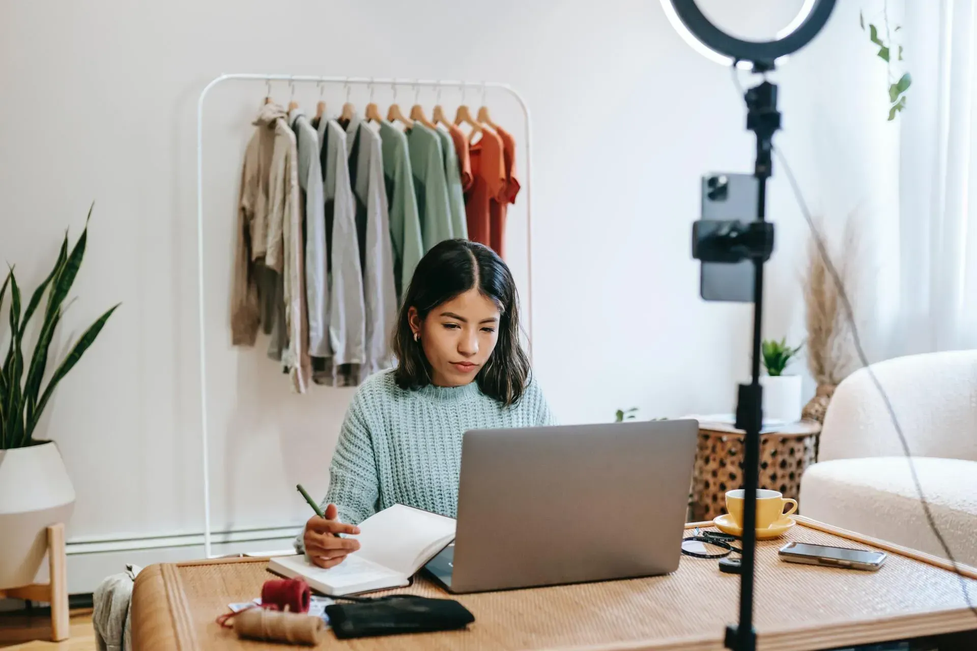 a woman writing a guest post