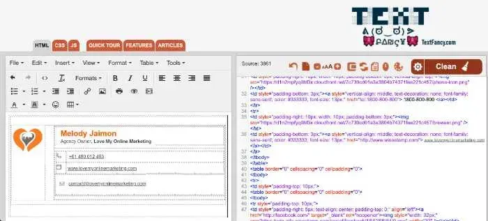 signature in gmail HTML editor